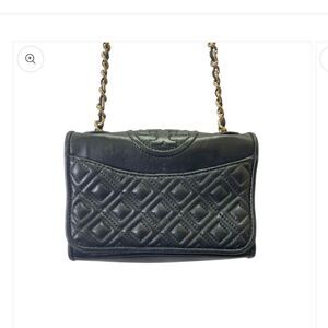 Tory Burch Black Quilted Crossbody Bag with Gold Chain